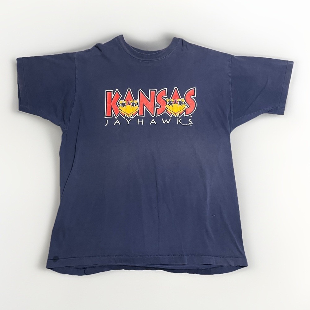 Vintage 90's Kansas Jayhawks Beak 'EM Hawks T-Shirt Large Sportswear NCAA